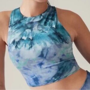 Athleta Conscious Crop Printed Solarize Chrome Blue Yoga Top Sz Medium NWT